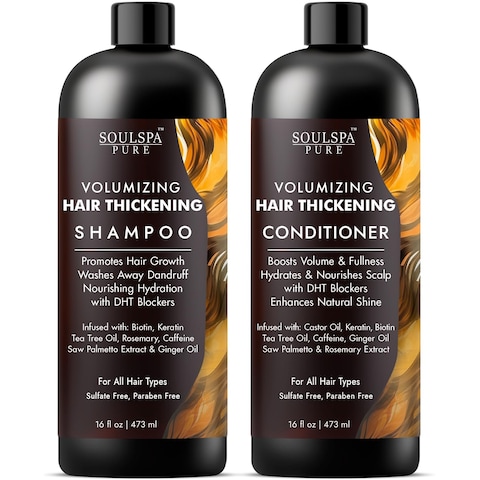Hair Thickening Shampoo and Conditioner Set  Volumizing  Growth Support with DHT Blockers Biotin Keratin Tea Tree Oil Caffeine Saw Palmetto Extract  Men  Women  16 fl oz Each