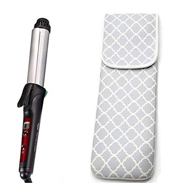 Womens Heat Resistant Neoprene Curling Iron Holder Flat Iron Curling Wand Travel Storage Cover Case Bag Pouch WaterResistant Grey Chervon Grey