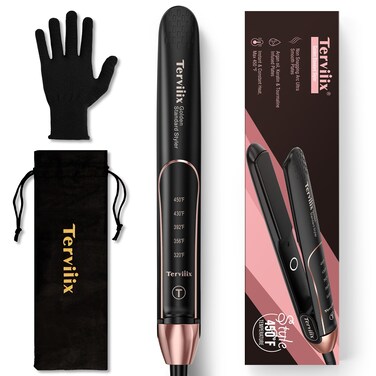 TerviiixPlancha De Cabello Professional 450F NonSnagging Ceramic Flat Iron Hair Straightener 1 inch 3X Less Damage Hair Iron Straightener and Curler 15s Fast Heating 5 Adjustable Heats