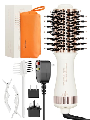 4in1 Travel Hair Dryer Brush Dual Voltage Portable Blow Dryer Brush Styling Tools and Styler Volumizer European Hot Air Brush Straightener and Curler