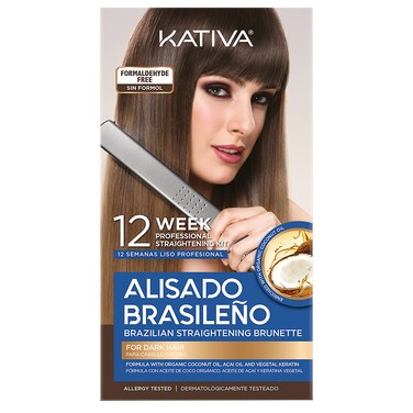 Kativa Brazilian Straightening Brunette Kit 12 Weeks of Home Use Professional Straightening with Organic Coconut Oil Aai Oil and Keratin for Straighter Softer and Shinier DarkColoured Hair