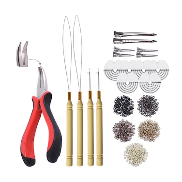 1000pcs Micro Silicone Rings Beads Hair Extensions Kit Itip Hair Pliers Micro Pulling Hook Needle Loop Threader and 1000pcs Micro Silicone Links