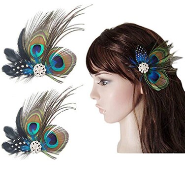Hair Clip Cute Peacock Feather with Rhinestones Charming Peacock Headpiece Feather Hair Accessories for Women Weddings Parties Halloween Set of 2