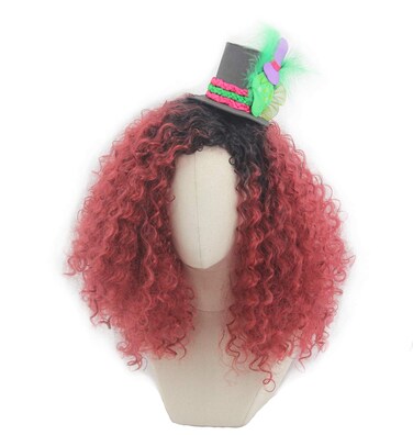 SpeedBeautyWomens Long Red ombre black Curly Wig with Hat Accessories Halloween Costume Wig