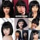 Black Bangs Hair Clip in Bangs Black Synthetic Flat Bang with Temples Front Face Black Bangs for Women Natural Black
