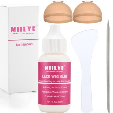 Wig Adhesive Glue Invisible Waterproof MIILYE Hair Replacement Bonding Glue Strong Hold for Lace Front Wig and Poly Hairpieces Toupee Cosmetic Hair Systems Wig Glue for Lace Front Wig 13 fl oz
