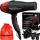 Professional Ionic Salon Hair Dryer 2200 Watt Powerful AC Motor Ceramic Tourmaline Ion Blow Dryer Quiet Hair Dryers with Diffuser  2 Concentrator Nozzle Attachments BlackRed