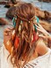 GORTINBoho Feather Headband Hippie Headpiece White Gypsy Costume Headband Indian Hair Band Festival Headdress Bohemian Feather Hair Accessory for Women and Girls ABlueRed