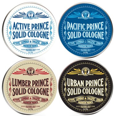 Premium Prince Solid Cologne 1 oz Variety Gift Set Alcohol Free Natural Concentrated Full Size Travel Friendly Tins Mens Fragrance 4 Manly Scents to Satisfy all Types of Viking Cannon Black Prime