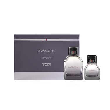 TUMI AWAKEN 0800 GMT Gift Set  Refreshing Cologne for Men with Woody Fragrance Notes  34 oz  10 oz Eau de Parfum