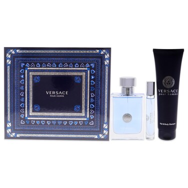 VersaceVersace Pour Homme Men 34oz EDT Spray 10ml EDT spray 50oz Hair and Body Shampoo 3 Pc Gift Set