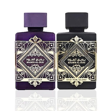 LattafaPerfumes Badee Al Oud 2 Piece Gift Set for Unisex 34 Ounce Oud for Glory Eau de Parfum Spray  34 Ounce Amethyst Eau de Parfum Spray