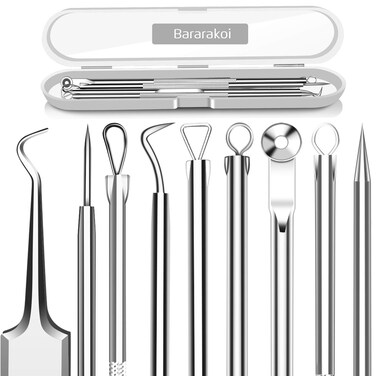5PCS Blackhead Remover Comedone Extractor Curved Blackhead Tweezers Kit Professional Stainless Pimple Acne Blemish Removal Tools Kit