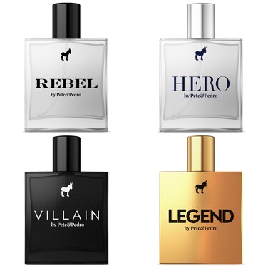 Pete  Pedro COMPLETE FULL SIZE FRAGRANCE SET  REBEL HERO VILLAIN LEGEND Mens EDP Eau De Parfum Cologne  As Seen on Shark Tank 4 Bottles 17 oz Each