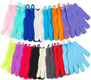 30 Pcs Exfoliating Gloves for Shower 15 Colors Body Exfoliator Glove with Hanging Loop Scrub Exfoliate Glove Mitt Bath Face Spa Hand Scrubber Wash Deep Scrubbing Dead Skin for Women Men by Aisuly
