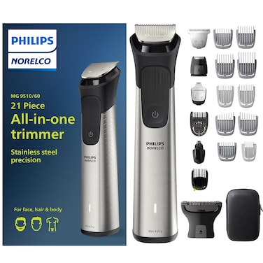 Philips NorelcoMultigroom Series 9000  21 piece Mens Grooming Kit for beard body face nose ear hair trimmer w premium storage case MG951060