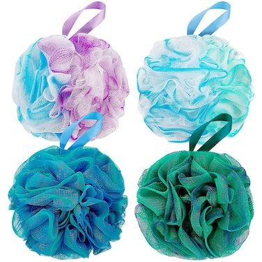 Bath Shower Loofah Sponge 60g Bath Mesh Pouf Shower Ball Body Scrubber Exfoliating Bath Sponge for Women and Men Set of 4 Flower