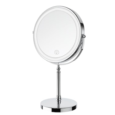 Lighted Makeup Mirror 8 Rechargeable Double Sided Magnifying Mirror with 3 Colors 1x10x 360 Rotation Touch Screen Vanity Mirror Brightness Adjustable Magnification Cosmetic Light up Mirror