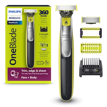 Philips NorelcoOneBlade 360 Face  Body Hybrid Electric Razor and Beard Trimmer for Men with 5in1 Face Stubble Comb and Body Hair Trimmer Kit QP283470