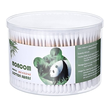MONCOM Cotton Swabs 500 Count Double Round Thick Tips  Biodegradable EcoFriendly Strong Wooden Sticks Cotton Swabs For Ears  Firm Qtips cotton swabs  Natural Cotton Buds 3 inch One Small box