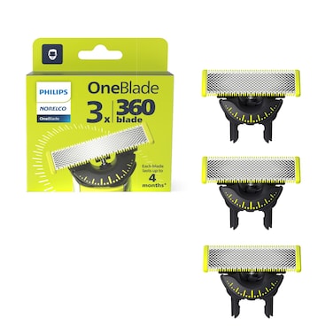 Philips NorelcoOneBlade 360 Blades Genuine Replacement Blades for OneBlade Electric Shaver and Trimmer Durable Stainless Steel Trim Edge and Shave 3 Pack QP43080