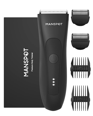 MANSPOT Manscape Groin  Body Hair Trimmer for Men Electric Ball Trimmer Pubic Trimmer ShaverManscape Kit with 4 GuardReplaceable Ceramic Blade HeadsWaterproof WetDry Shaver90 Minutes Shaving