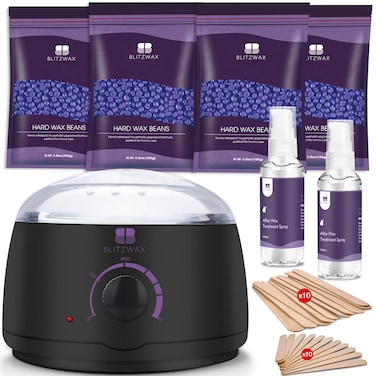 BLITZWAX Waxing Kit Black Wax Hair Removal Kit for Women and Men Hard Wax Kit for Bikini Brazilian Leg Armpit Sensitive Skin Wax Warmer Kit with 28 Accessories for HomeSalonBeginners