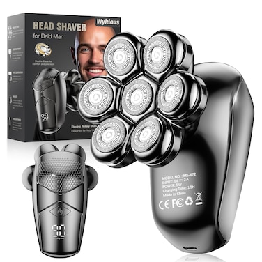 Head Shavers for Bald Men Wyklaus Detachable Head Shavers 5in1 Electric Razor IPX7 Waterproof Dry Wet Shaving for Men7D Rotary Shaver Grooming Kit with LED Display USB Rechargeable
