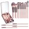 BSMALL Travel Makeup Brush Set Foundation Powder Concealers Eye Shadows Makeup Set with LED light Mirror 14 Pcs Mini Makeup Brushes APINK