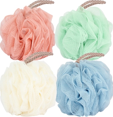 Fu Store Loofah Sponge Shower Loofahs 50g Bath Sponges Mesh Balls 4 Colors for Body Wash Back Scrubber Bathroom Men Women  4 Pack Scrubber Cleaning Bathing Accessories
