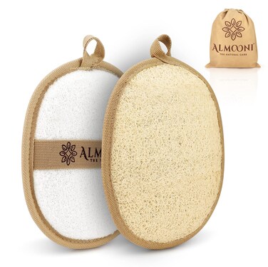 Almooni Natural Loofah Exfoliating Body Scrubber Made with Natural Egyptian Shower Loofah Sponge Bath Shower Loofah Sponge for Women and Men for Face and Body That Gets You Clean  2 Count 1 Pack