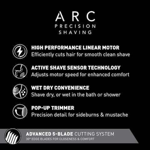 Panasonic ARC5 Electric Razor for Men with PopUp Trimmer WetDry 5Blade Electric Shaver with Intelligent Shave Sensor and MultiFlex Pivoting Head  ESLV65S Silver