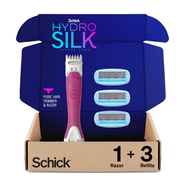 Schick Hydro Silk TrimStyle Razor for Women with Bikini Trimmer  5Blade Womens Razor with Trimmer 2in1 Waterproof Pubic Hair Trimmer  Razor  1 Handle  3 Razor Blade Refills