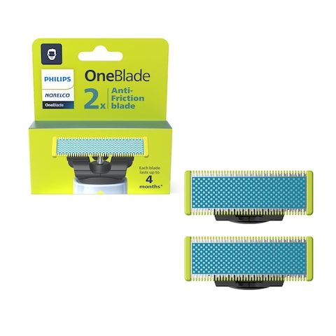 Philips NorelcoOneBlade Anti Friction Blade Genuine Replacement Blade for OneBlade Electric Shaver and Trimmer Durable Stainless Steel Trim Edge and Shave 2 Pack QP22580