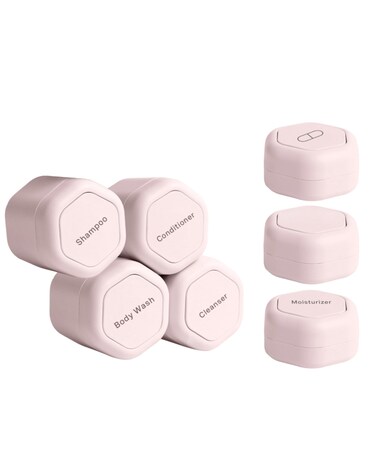 CadenceTravel Containers  Daily Routine Capsule Set  Magnetic Travel Capsules  For Shampoo Conditioner Body Wash Pills and More  4 Flex Mediums 132oz  3 Flex Smalls 056oz  Petal