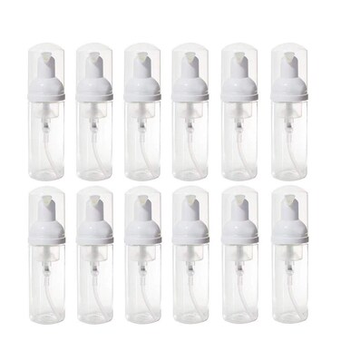 12 Pcs Empty Bottle Travel Soap Bottle  Plastic Foam Dispenser Bottle  Mini Foaming Soap Pump Dispenser for Cleaning Travel Cosmetics Packaging 50 ML