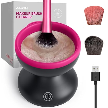 Electric Makeup Brush Cleaner Machine  Alyfini Portable Automatic USB Cosmetic Brushes Cleaner Cleanser Tool for All Size Beauty Makeup Brush Set Liquid Foundation Contour Eyeshadow Blush Brush