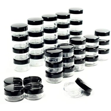 ZEJIA 5 Gram Sample Containers with Lids 50PCS Mini Makeup Containers Empty Plastic Travel Cosmetic Containers with Labels