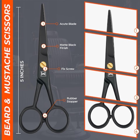 Beard Scissors for Men A Complete Set of Grooming Scissors Men 1 Mustache Comb  1 Beard Grooming Comb in a Carrying Pouch Perfect Mustache Scissors Mens Facial Hair Scissors