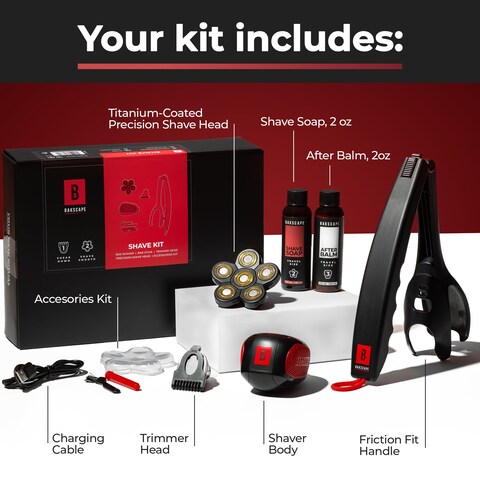 BakscapeMens Back Shaver Classic Kit 20 Electric Body  Back Shaver for Men with Friction Fit Handle  TitaniumCoated Shave Head Includes 2 Shave Heads Handle Shave Soap  After Balm