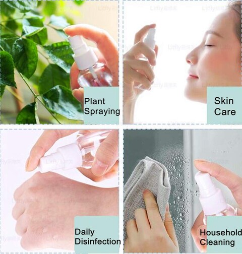 SINIDE Spray Bottles 30 ml1 oz 4 Pack Clear Empty Fine Mist Plastic Mini Travel Bottle Set Portable Refillable Makeup Sprayer Containers for Perfume Liquids Aromatherapy Small Size