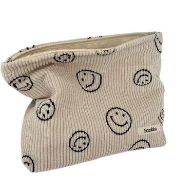 Cosmetic Bags for Women  Corduroy Cosmetic Bag Aesthetic Women Handbags Purses Smile Dots Makeup Organizer Storage Makeup Bag Girls Case Bags Beige