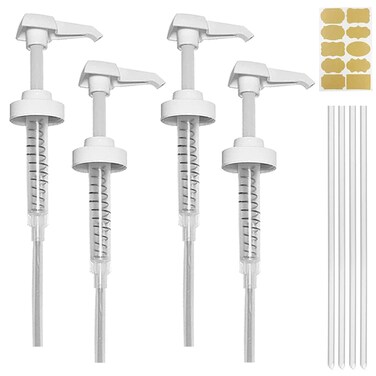 4 Pack Gallon Jug Pump Dispenser 38400 White Pump for Gallon Jug Dispensing  7cc Lotion Gallon Shampoo Pump Top Replacement Fits 1 Gallon Bottle 64oz 128oz Hand Sanitizer Containers Plus Labels