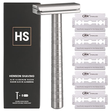 Henson Shaving Razor  Aluminum Double Edge Safety Razor with 5 Spare Blades  30 Angled Precision With Superior Blade Rigidity Reusable Single Blade Razors For Men and Women