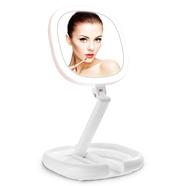 Makeup Mirror with Lights and Magnification 1X8X Travel Lighted Makeup Mirror Lighted Folding Travel Mirror with Adjustable Height Double Sided Magnifying Travel Mirror with Light