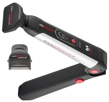 MANGROOMER  ULTIMATE PRO Back Shaver with 2 Shock Absorber Flex Heads Power Hinge Extreme Reach Handle and Power Burst