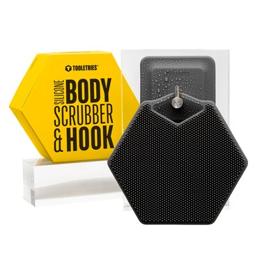 TooletriesBody Scrubber  Storage Hook  Silicone Exfoliating Scrubber  Bathroom  Shower Accessories for Men Travel Essentials for Men  Durable  Long Lasting Body Wash Scrubber for Men