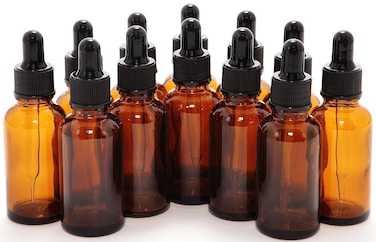 12 Amber 1 oz Glass Bottles with Glass Eye Droppers