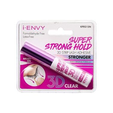 iEnvy by KISS Super Strong Hold 3D Strip Lash Glue Waterproof BrushOn False Eyelash Adhesive LatexFree LongLasting  Easy Application Ideal for Sensitive Eyes Clear