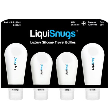 LiquiSnugs Premium  100 Guaranteed Leak Proof Silicone Travel Bottles For Toiletries  TSA Approved Container Premium Range Travel Shampoo Bottles with Suction Cups and Adjustable Labels
